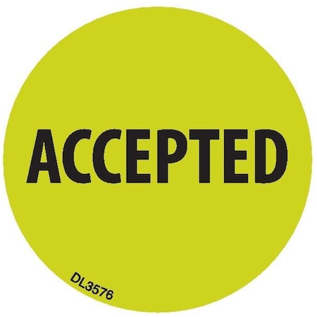 Decker Tape Products Label, DL3576, ACCEPTED, 2" DL3576